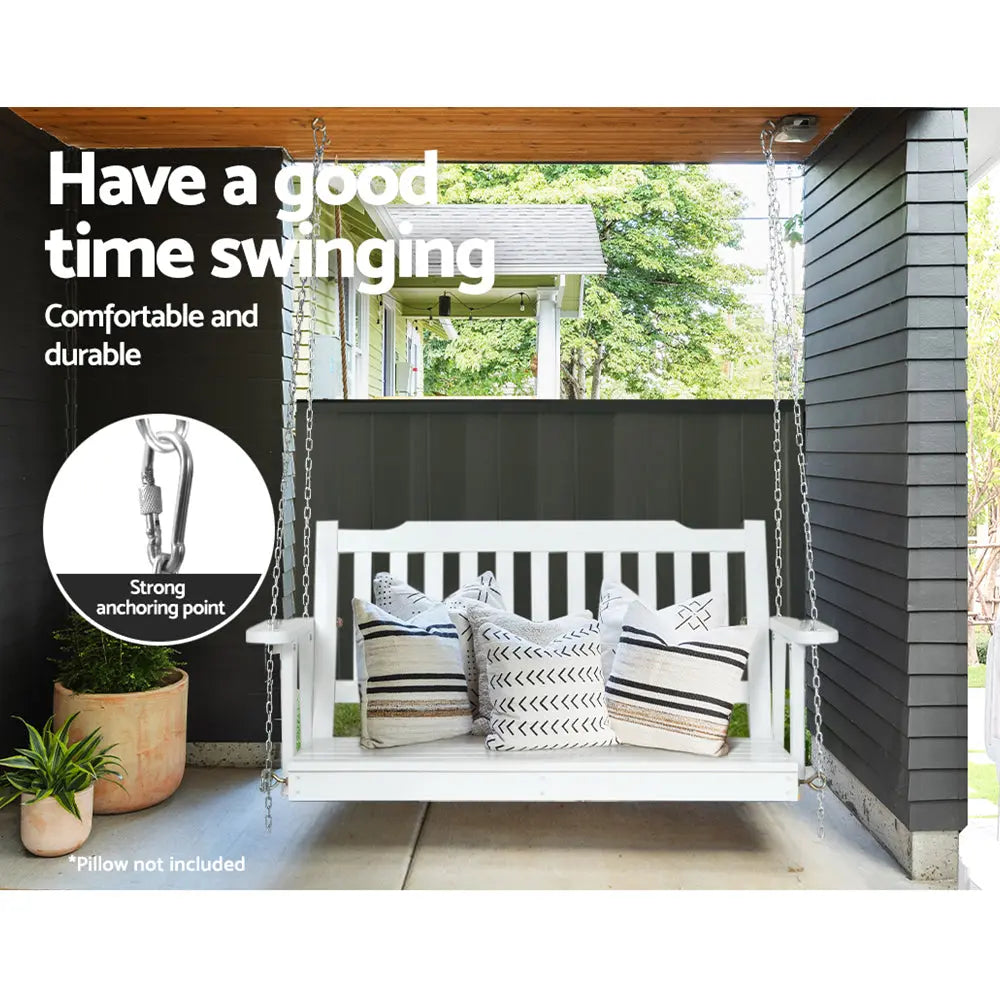 Gardeon Porch Swing Chair with Chain Garden Bench Outdoor Furniture Wooden White from Deals499 at Deals499
