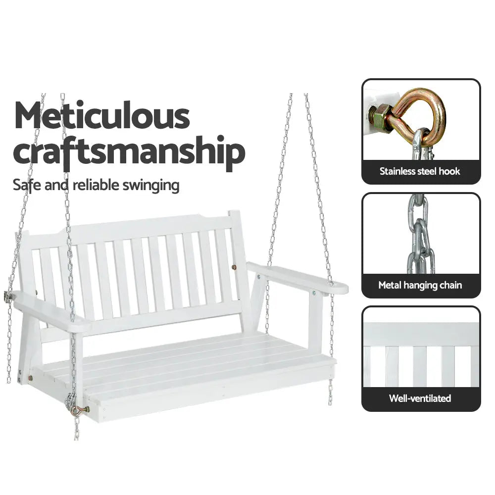 Gardeon Porch Swing Chair with Chain Garden Bench Outdoor Furniture Wooden White from Deals499 at Deals499