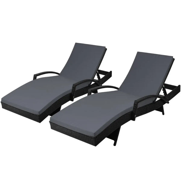 Gardeon Set of 2 Outdoor Sun Lounge Chair with Cushion - Black Deals499