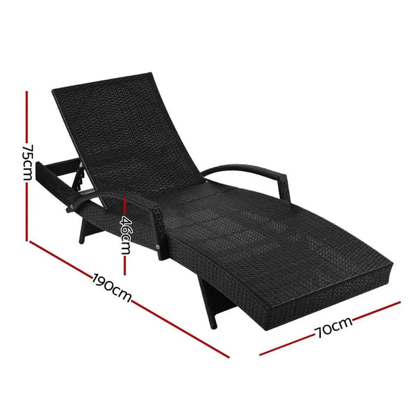 Gardeon Set of 2 Outdoor Sun Lounge Chair with Cushion - Black Deals499