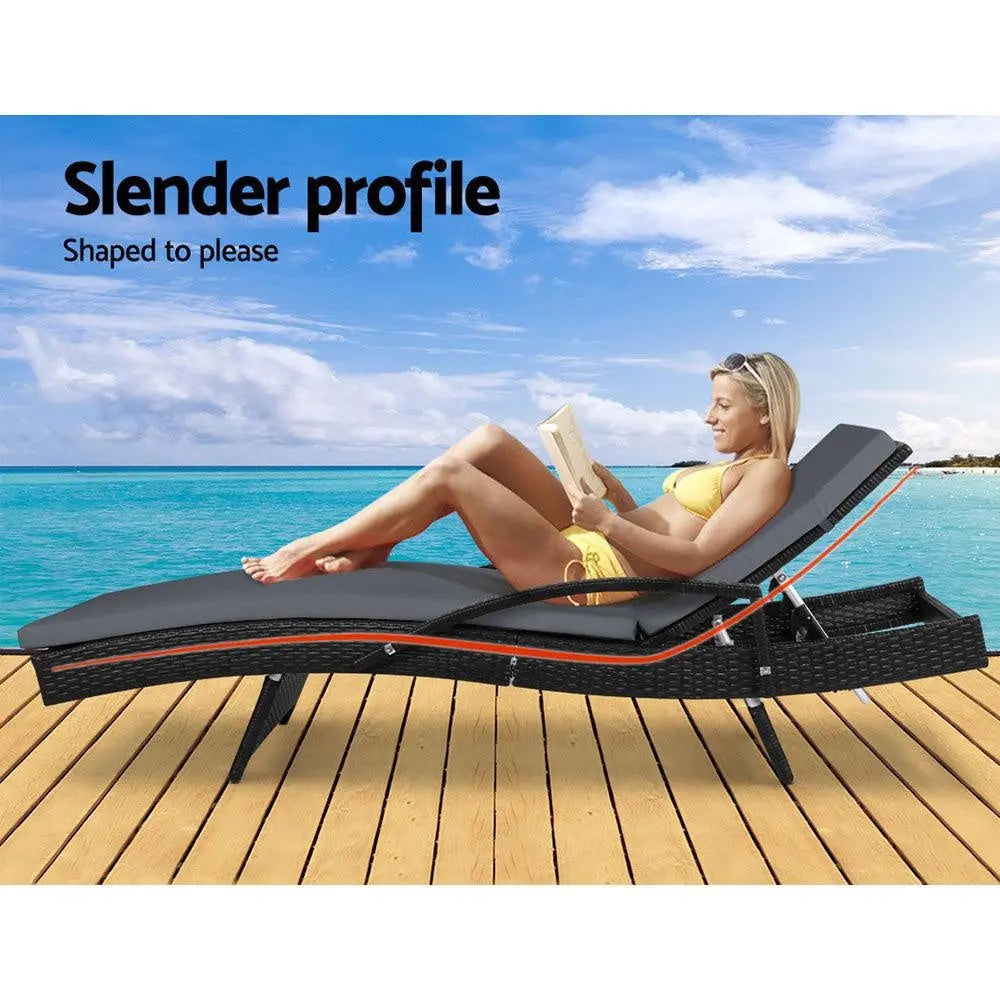 Gardeon Set of 2 Outdoor Sun Lounge Chair with Cushion - Black Deals499