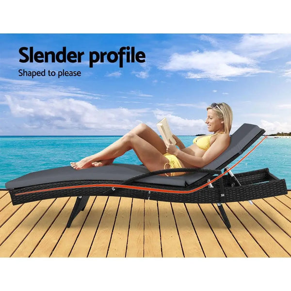 Gardeon Set of 2 Outdoor Sun Lounge Chair with Cushion - Black Deals499