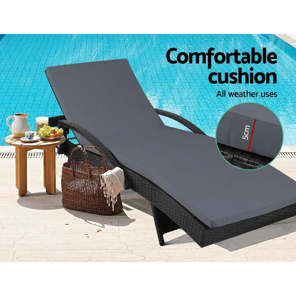 Gardeon Set of 2 Outdoor Sun Lounge Chair with Cushion - Black Deals499