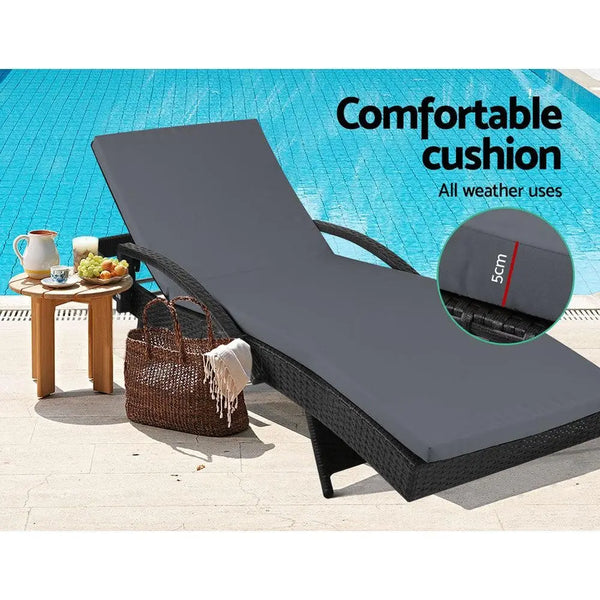 Gardeon Set of 2 Outdoor Sun Lounge Chair with Cushion - Black Deals499
