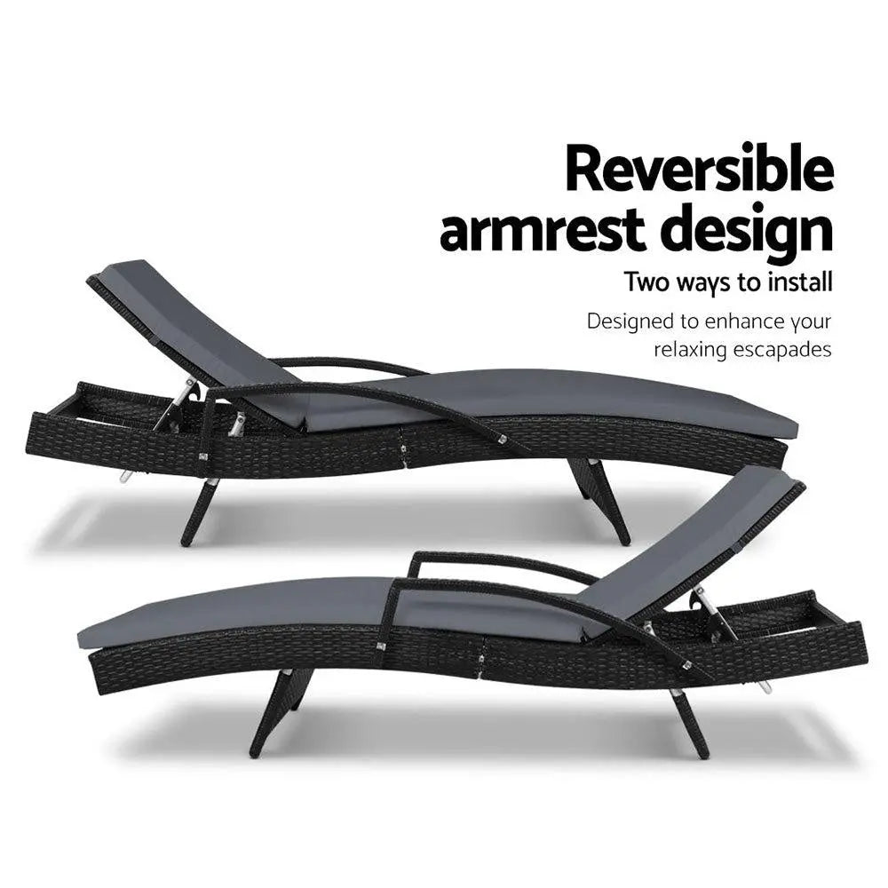 Gardeon Set of 2 Outdoor Sun Lounge Chair with Cushion - Black Deals499