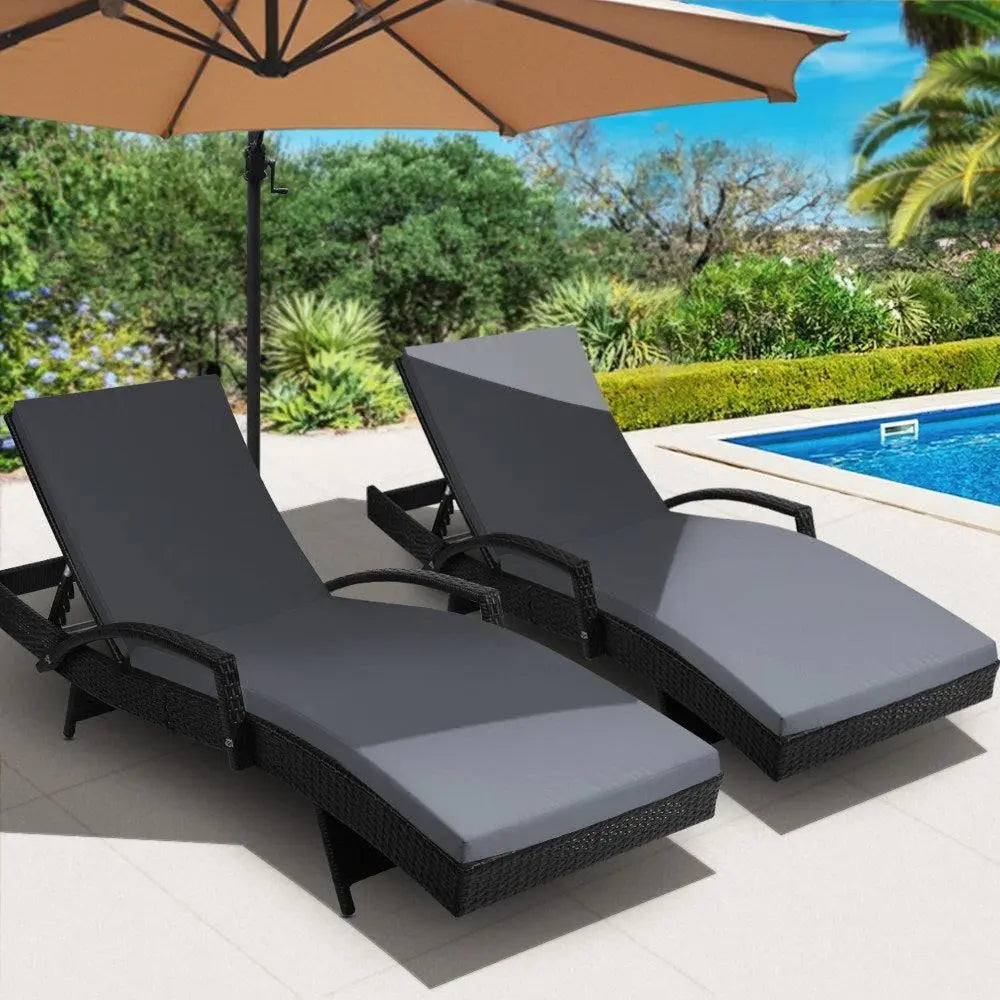Gardeon Set of 2 Outdoor Sun Lounge Chair with Cushion - Black Deals499
