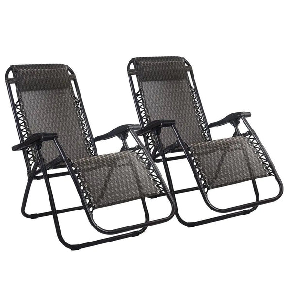 Gardeon Set of 2 Zero Gravity Chairs Reclining Outdoor Furniture Sun Lounge Folding Camping Lounger Grey Deals499