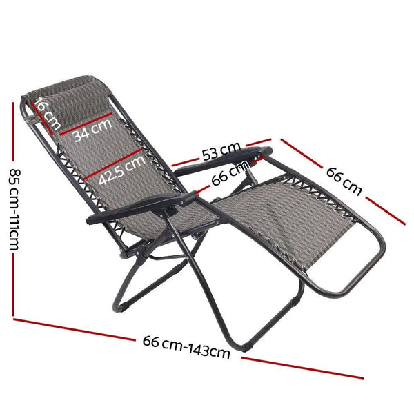 Gardeon Set of 2 Zero Gravity Chairs Reclining Outdoor Furniture Sun Lounge Folding Camping Lounger Grey Deals499