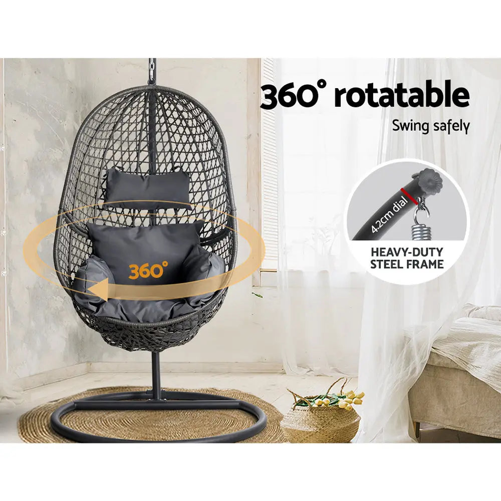 Gardeon Swing Chair Egg Hammock With Stand Outdoor Furniture Wicker Seat Black from Deals499 at Deals499