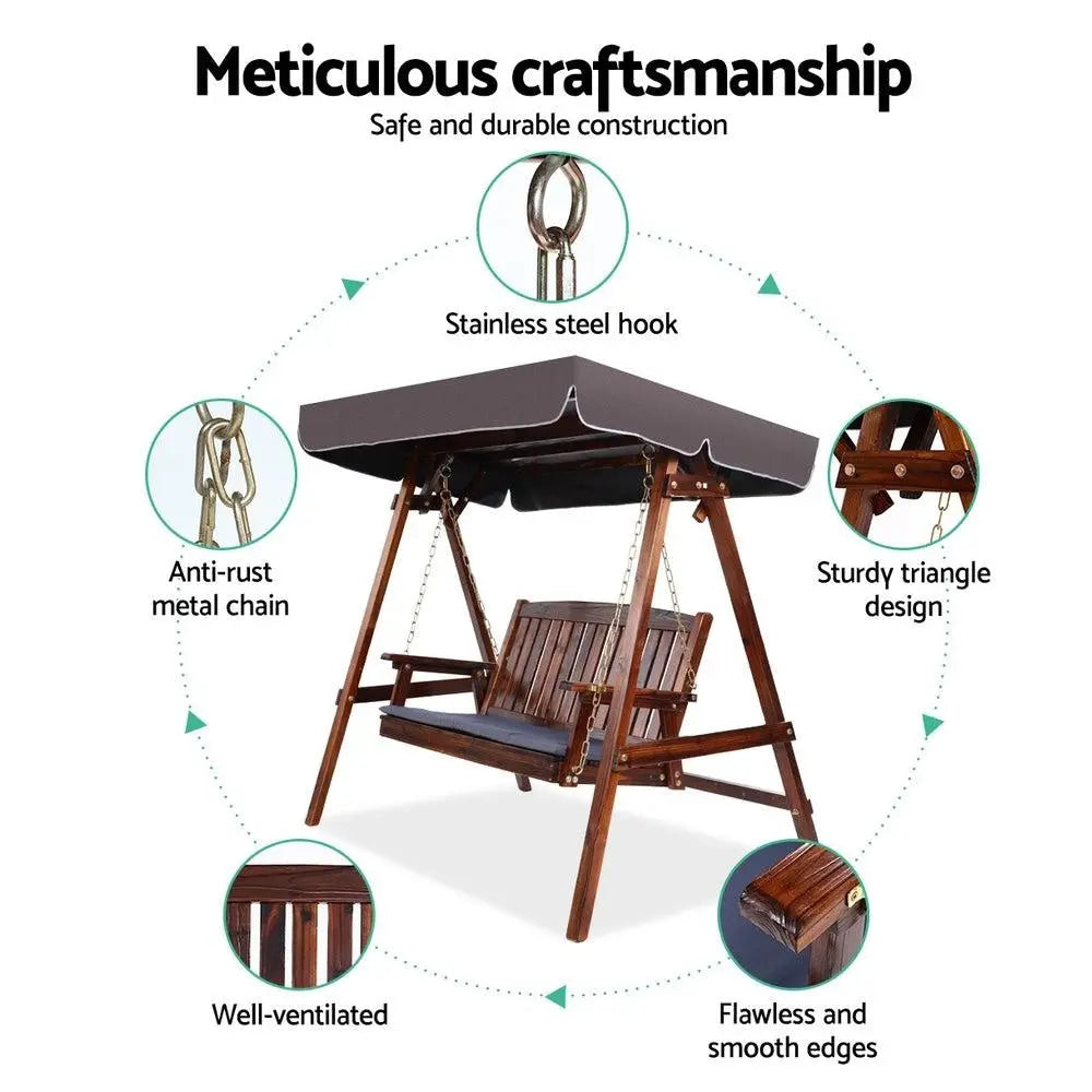 Gardeon Wooden Swing Chair Garden Bench Canopy 3 Seater Outdoor Furniture Deals499