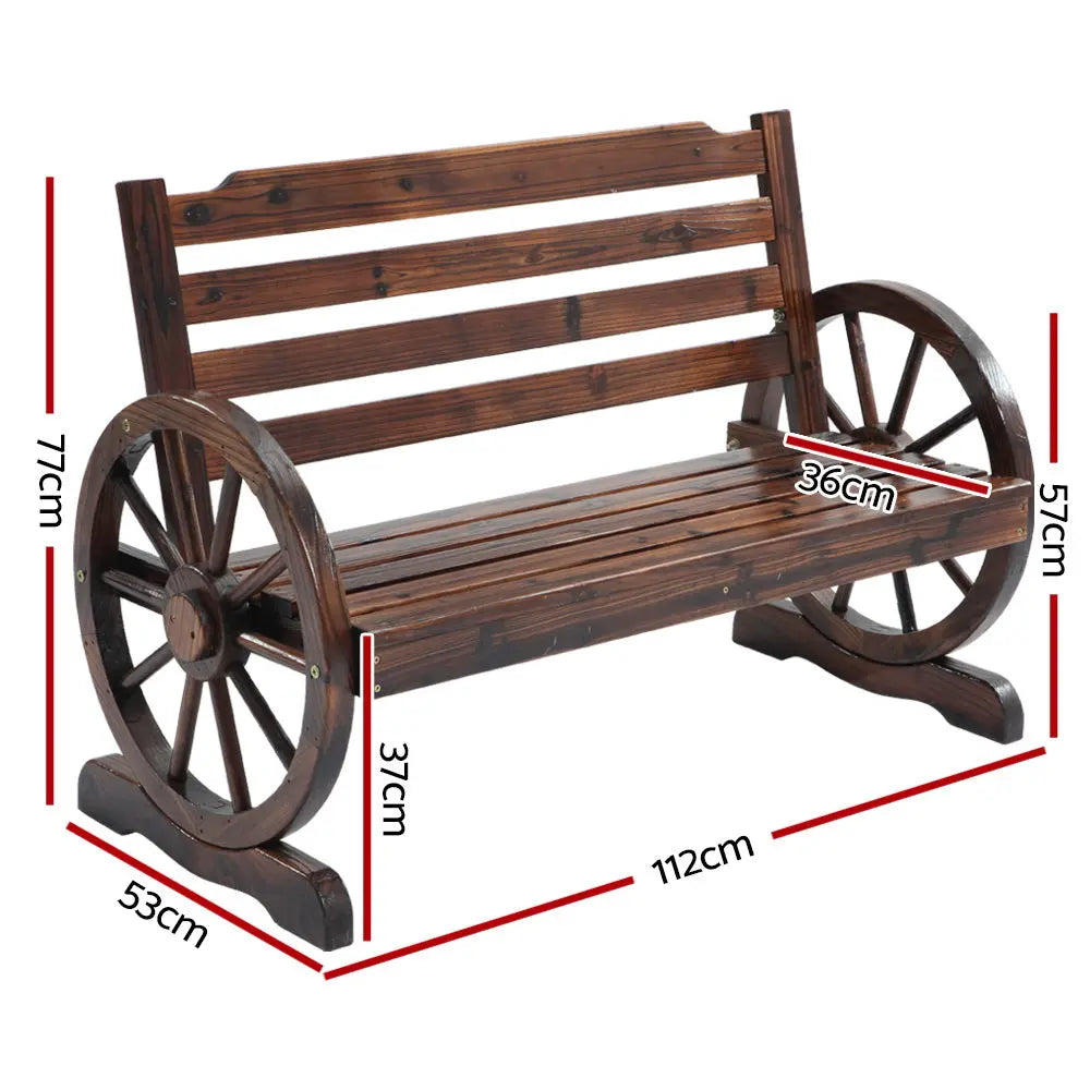 Gardeon Wooden Wagon Wheel Bench - Brown Deals499