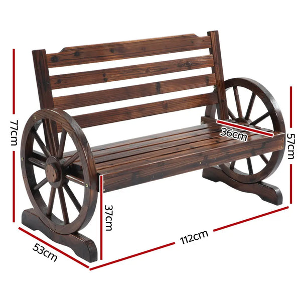 Gardeon Wooden Wagon Wheel Bench - Brown Deals499