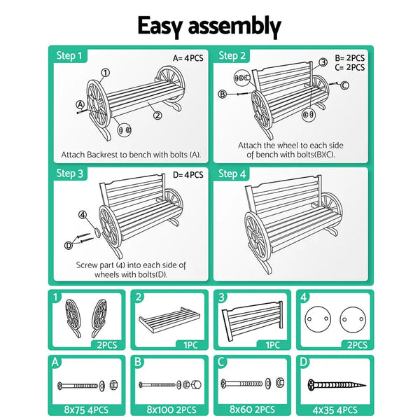 Gardeon Wooden Wagon Wheel Bench - Brown Deals499