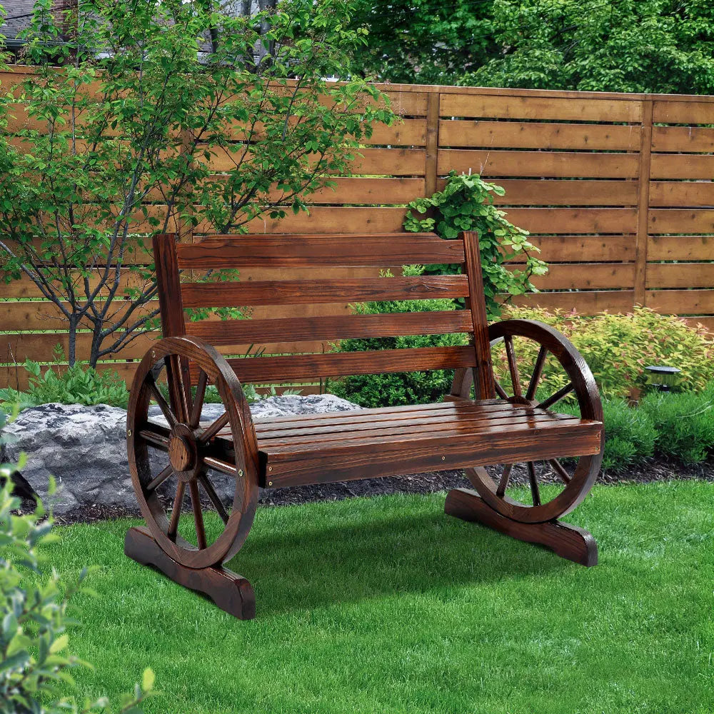 Gardeon Wooden Wagon Wheel Bench - Brown Deals499