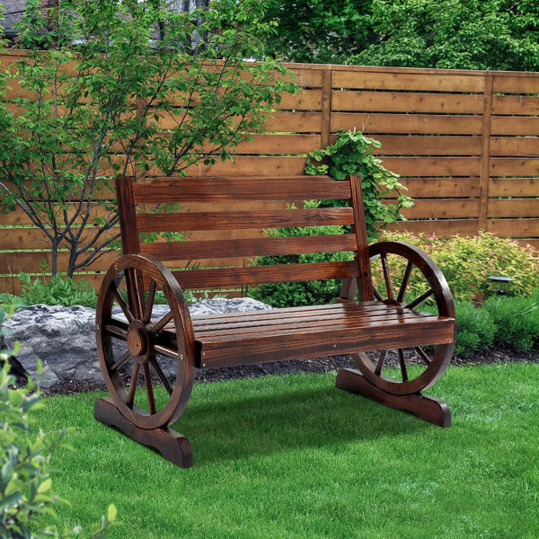 Gardeon Wooden Wagon Wheel Bench - Brown Deals499