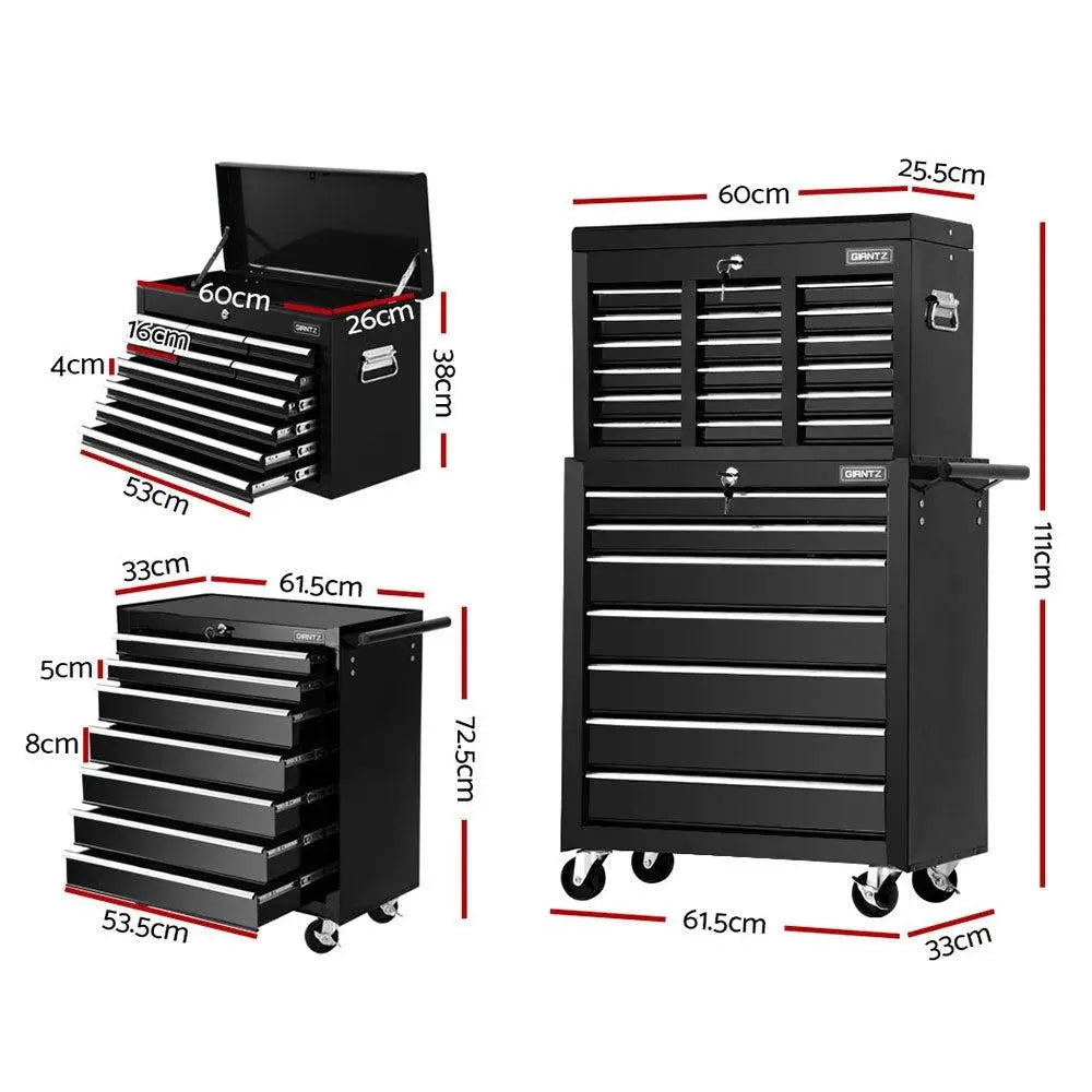 Giantz 17 Drawers Tool Box Trolley Chest Cabinet Cart Garage Mechanic Toolbox Black Deals499