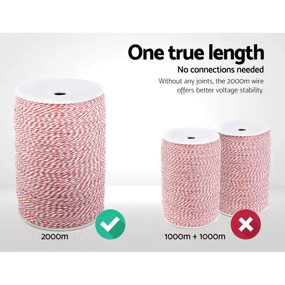 Giantz 2000M Polywire Roll Electric Fence Energiser Stainless Steel Poly Wire Deals499