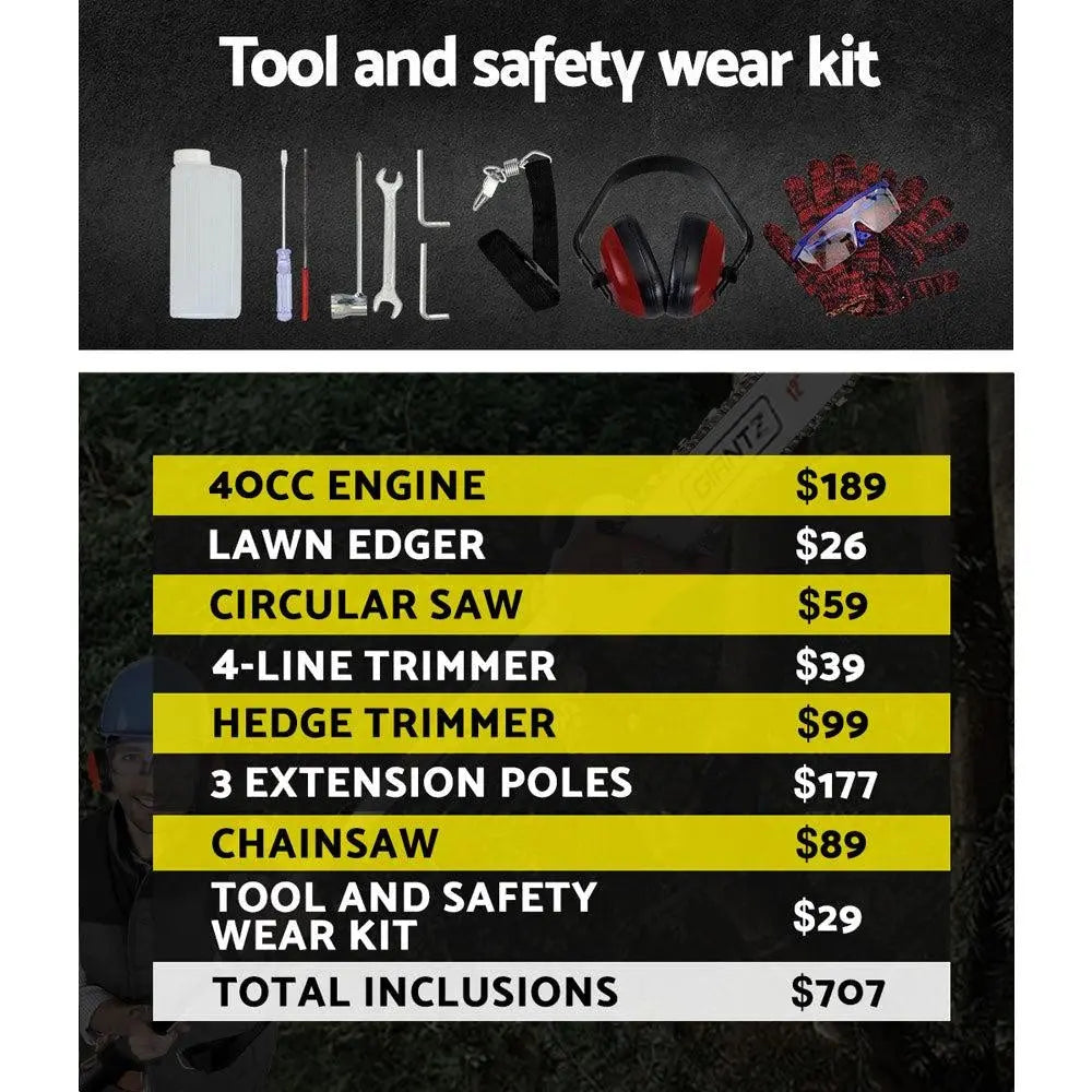 Giantz 4-STROKE Pole Chainsaw Brush Cutter Hedge Trimmer Saw Multi Tool Deals499