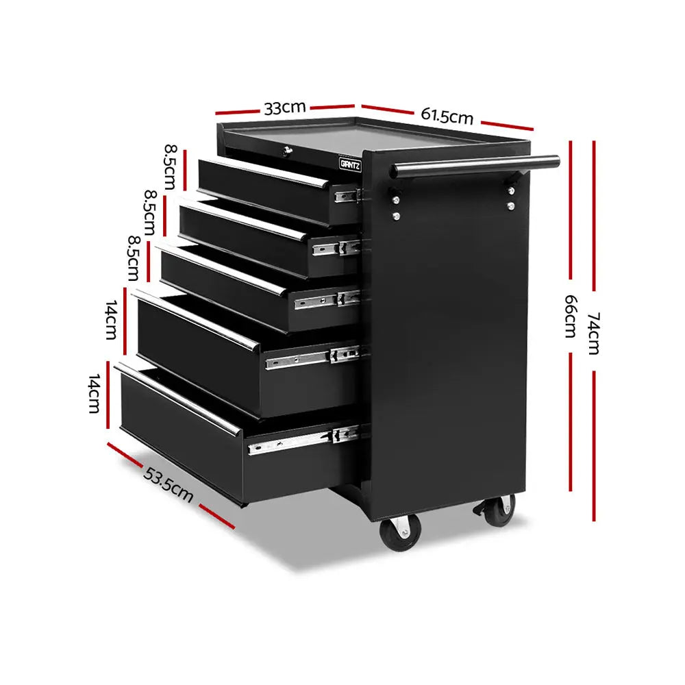 Giantz 5 Drawer Mechanic Tool Box Storage Trolley - Black Deals499