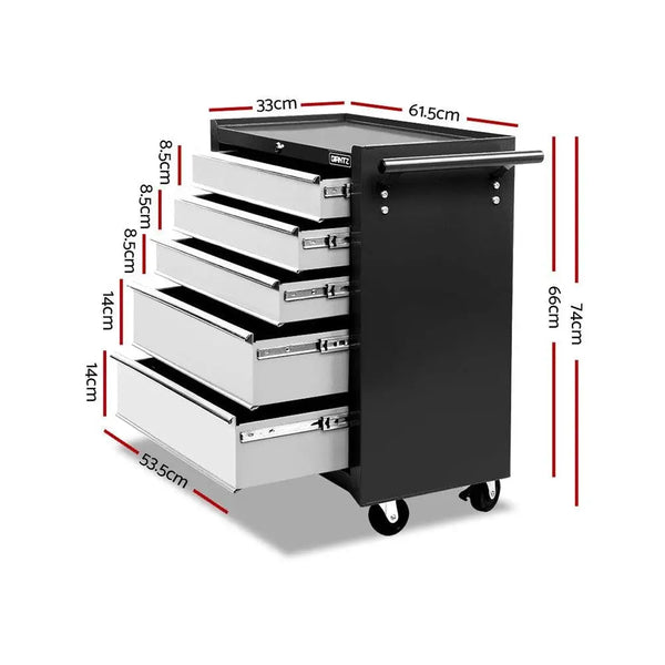 Giantz 5 Drawer Mechanic Tool Box Storage Trolley - Black & Grey Deals499