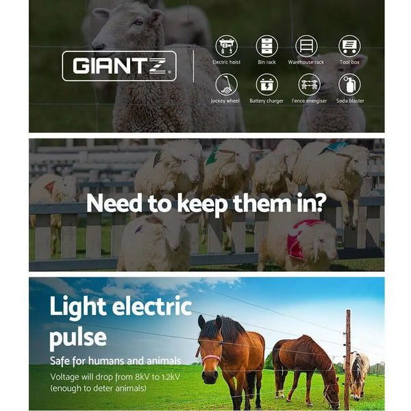 Giantz 5KM Solar Electric Fence Energiser Energizer 0.15J + 2000M Poly Fencing Wire Tape Deals499