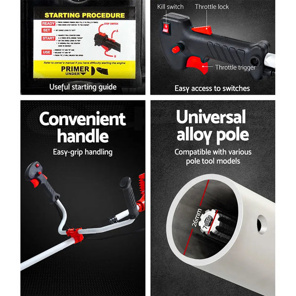 Giantz 62CC Pole Chainsaw Petrol 7 In 1 Brush Cutter Whipper Snipper Multi Tools Deals499