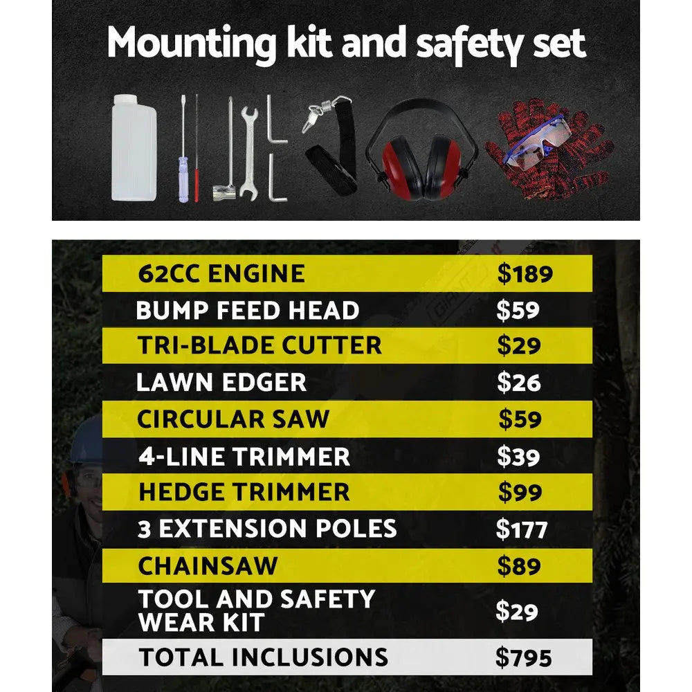 Giantz 62cc 9 in 1 Multi Use Chainsaw Deals499