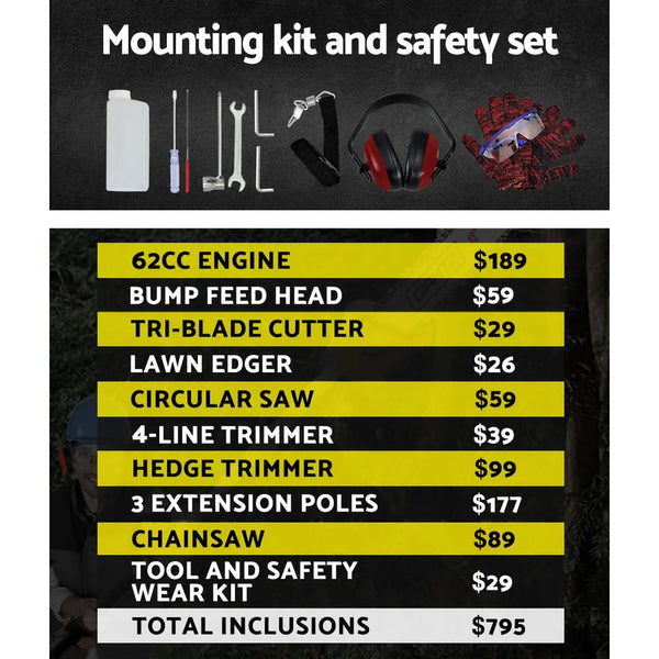 Giantz 62cc 9 in 1 Multi Use Chainsaw Deals499