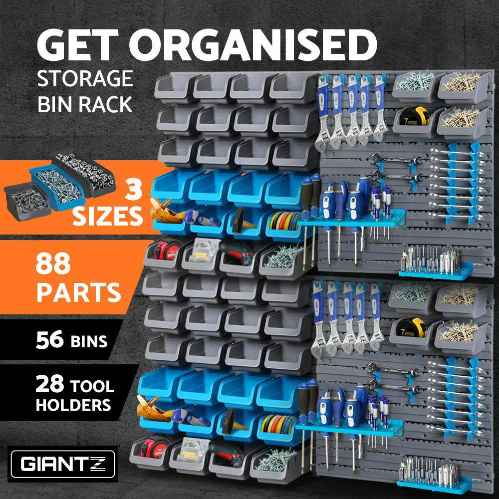 Giantz 88 Parts Wall-Mounted Storage Bin Rack Tool Garage Shelving Organiser Box Deals499