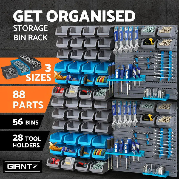 Giantz 88 Parts Wall-Mounted Storage Bin Rack Tool Garage Shelving Organiser Box Deals499