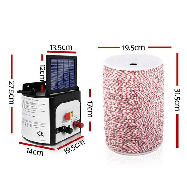 Giantz 8KM Solar Electric Fence Energiser Energizer 0.3J + 2000M Poly Fencing Wire Tape Deals499