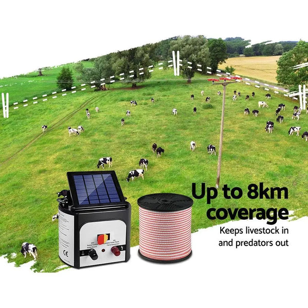 Giantz 8km Solar Electric Fence Energiser Charger with 400M Tape and 25pcs Insulators Deals499