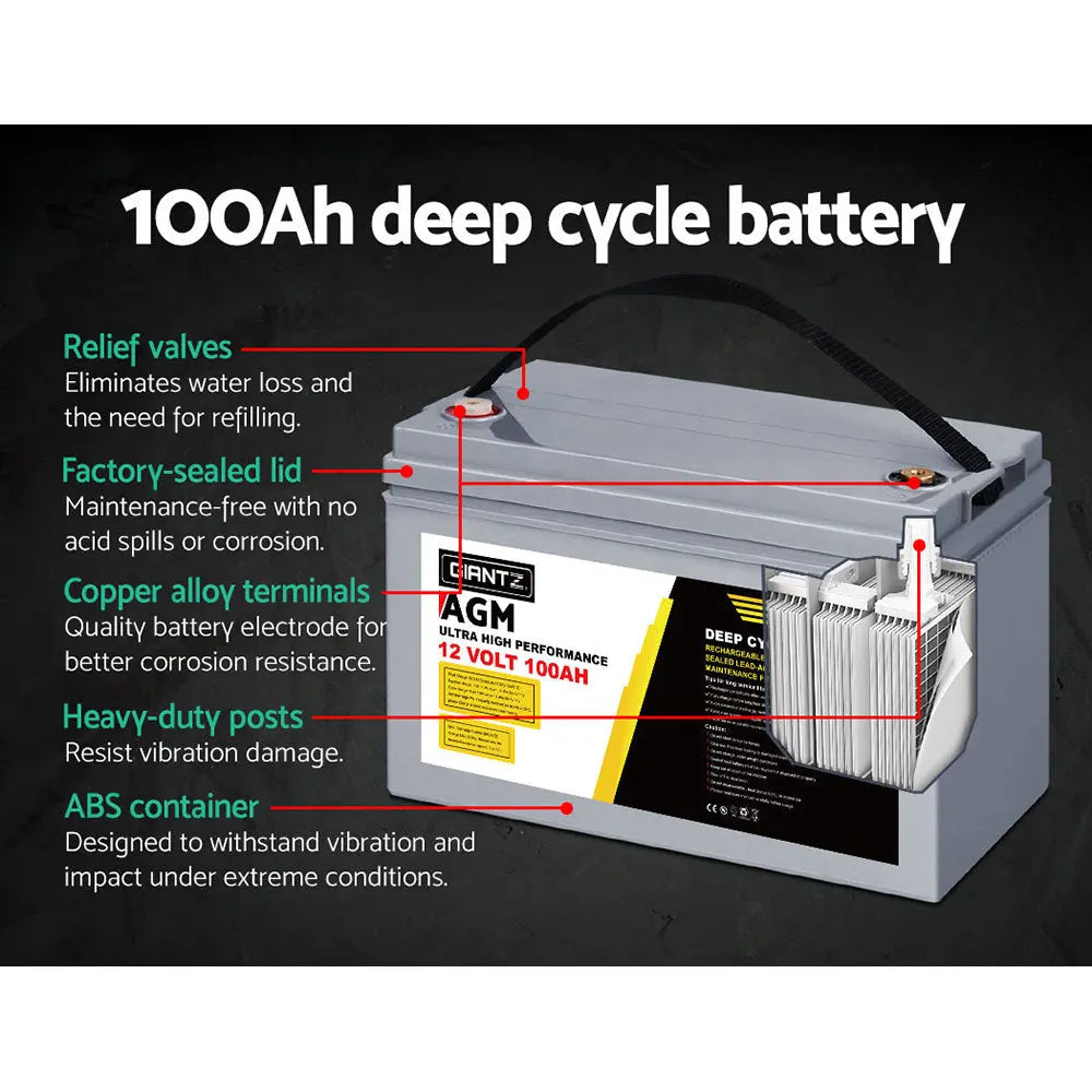 Giantz AGM Deep Cycle Battery 12V 100Ah x2 Box Portable Solar Caravan Camping from Deals499 at Deals499