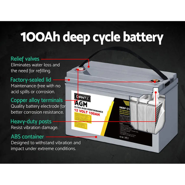 Giantz AGM Deep Cycle Battery 12V 100Ah x2 Box Portable Solar Caravan Camping from Deals499 at Deals499