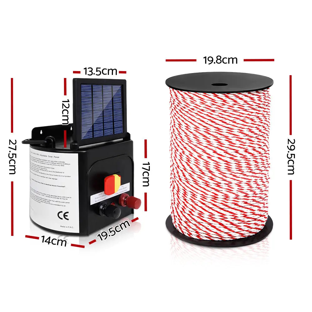 Giantz Electric Fence Energiser 5km Solar Powered Charger + 500m Rope Deals499