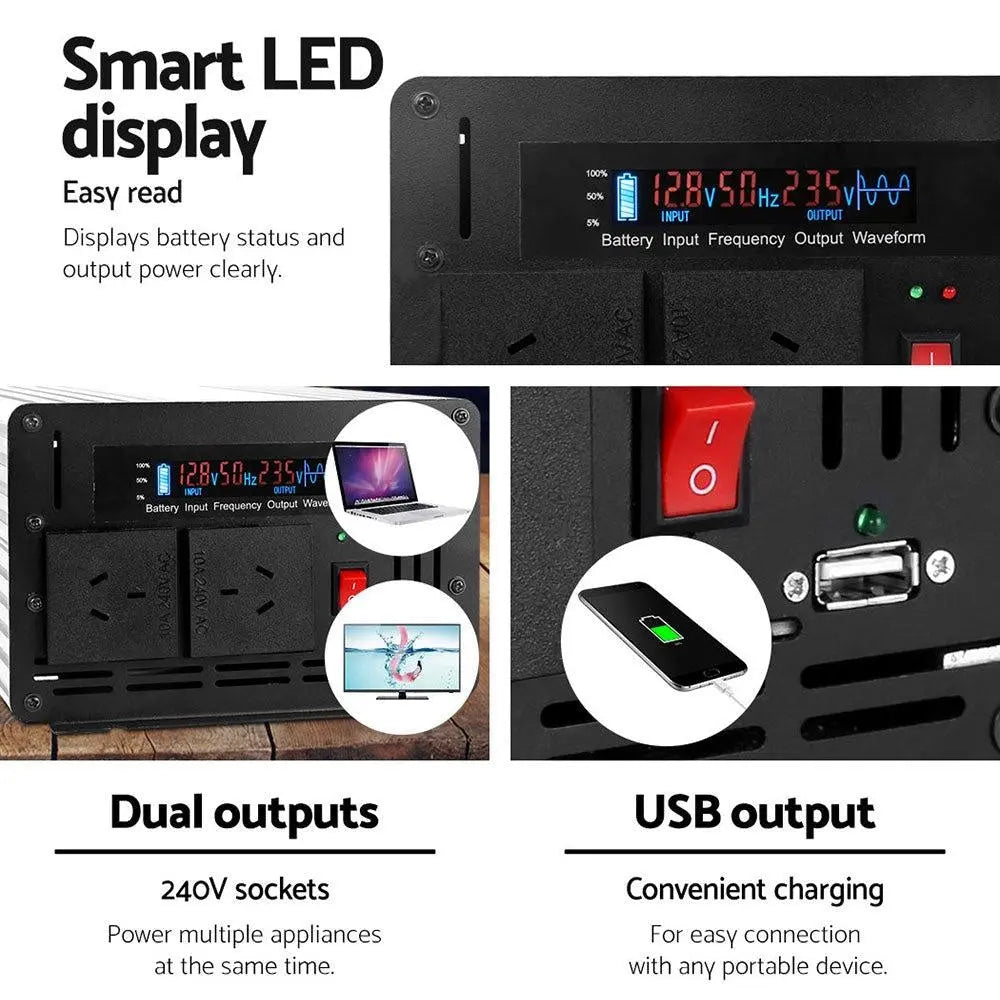 Giantz Power Inverter 3000W or 6000W Pure Sine Wave 12V-240V Camping Boat Caravan Deals499