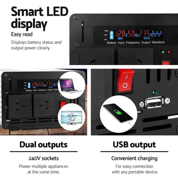 Giantz Power Inverter 3000W or 6000W Pure Sine Wave 12V-240V Camping Boat Caravan Deals499