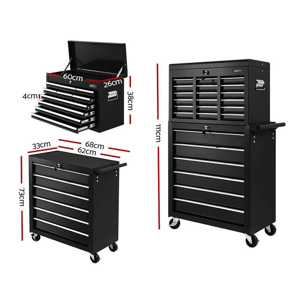 Giantz Tool Box Chest Trolley 16 Drawers Cabinet Cart Garage Toolbox Black Deals499