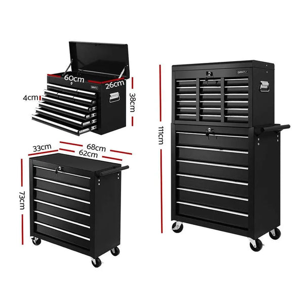 Giantz Tool Box Chest Trolley 16 Drawers Cabinet Cart Garage Toolbox Black Deals499