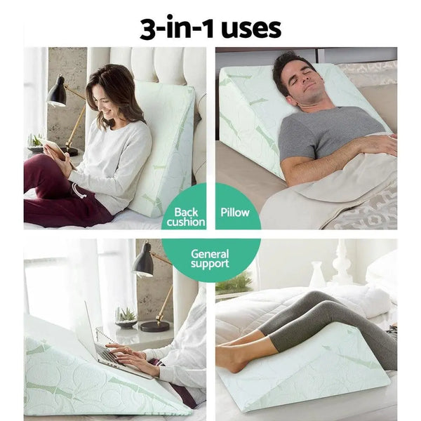 Giselle Bedding 2X Memory Foam Wedge Pillow Neck Back Support with Cover Waterproof Bamboo Giselle