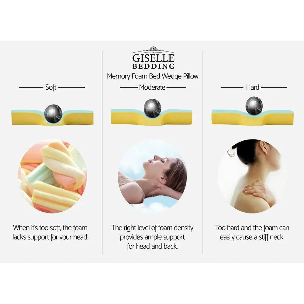 Giselle Bedding 2X Memory Foam Wedge Pillow Neck Back Support with Cover Waterproof Bamboo Giselle