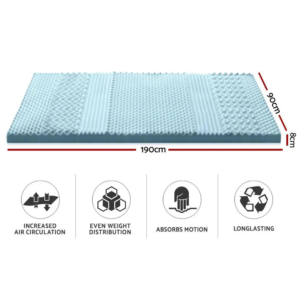 Giselle Bedding Cool Gel 7-zone Memory Foam Mattress Topper w/Bamboo Cover 8cm - Single Giselle