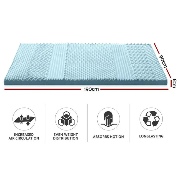 Giselle Bedding Cool Gel 7-zone Memory Foam Mattress Topper w/Bamboo Cover 8cm - Single Giselle