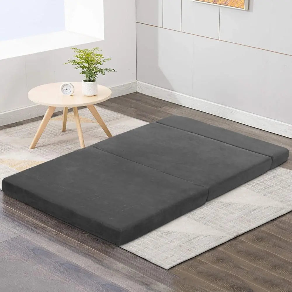 Giselle Bedding Double Size Folding Foam Mattress Portable Bed Mat Velvet Dark Grey Giselle