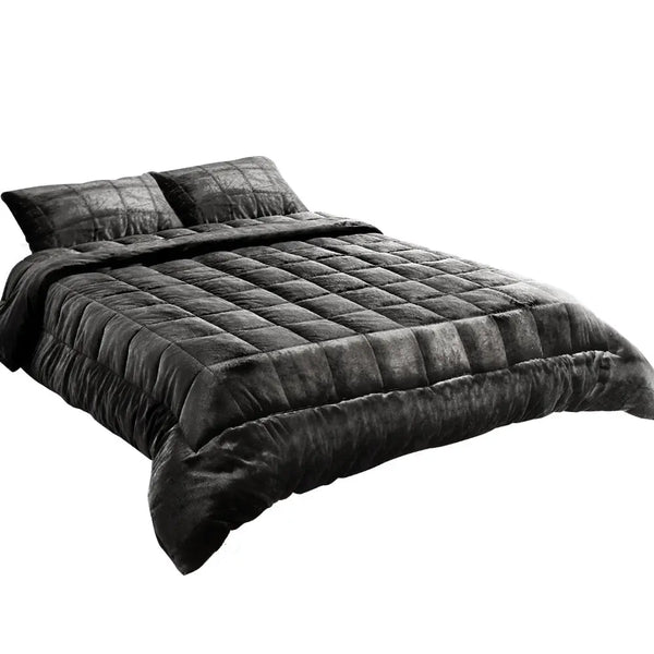Giselle Bedding Faux Mink Quilt Super King Charcoal from Deals499 at Deals499