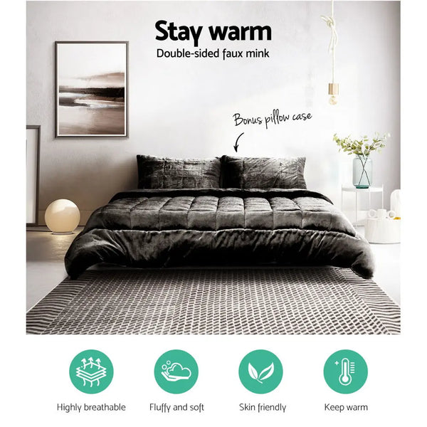 Giselle Bedding Faux Mink Quilt Super King Charcoal from Deals499 at Deals499