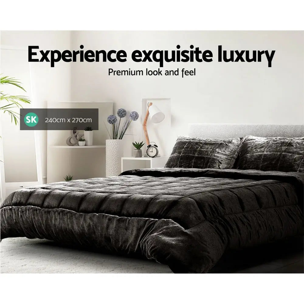 Giselle Bedding Faux Mink Quilt Super King Charcoal from Deals499 at Deals499