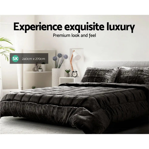 Giselle Bedding Faux Mink Quilt Super King Charcoal from Deals499 at Deals499