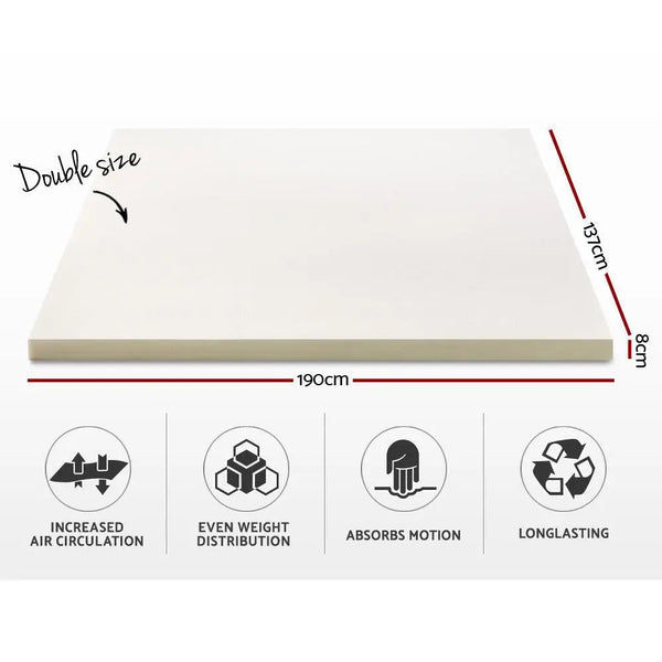 Giselle Bedding Memory Foam Mattress Topper w/Cover 8cm - Double Giselle