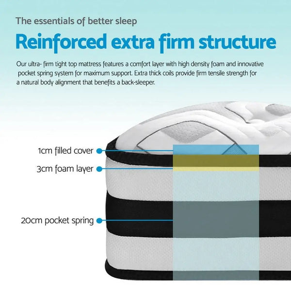 Giselle Bedding Rumba Tight Top Pocket Spring Mattress 24cm Thick Double Giselle